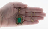 Victorian Revival - Vintage Gold Plated Simulated Mottled Malachite Ornate Pendant & Chain (VP279)
