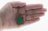 Victorian Revival - Vintage Gold Plated Simulated Mottled Malachite Ornate Pendant & Chain (VP279)