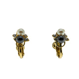Black & White - Vintage Gold Plated Pearl & Crystal Rhinestone Clip-On Earrings (VE505)