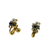 Black & White - Vintage Gold Plated Pearl & Crystal Rhinestone Clip-On Earrings (VE505)