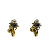 Black & White - Vintage Gold Plated Pearl & Crystal Rhinestone Clip-On Earrings (VE505)