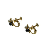 Black & White - Vintage Gold Plated Pearl & Crystal Rhinestone Clip-On Earrings (VE505)