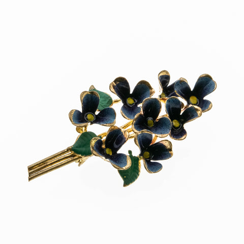 Roses Are Red Violets Are Blue, Here Is A Wonderful Vintage Brooch For You - Vintage Signed 'Made Austria' Gold Plated Enamel Violet Bouquet Brooch (VBR331)