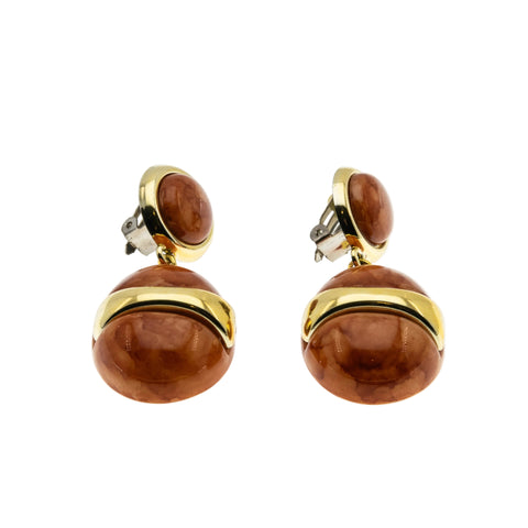 In Vogue - Vintage Retro Gold Plated Marbleized Lucite Dangly Runway Earrings (VE506)