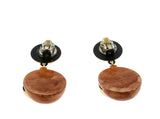 In Vogue - Vintage Retro Gold Plated Marbleized Lucite Dangly Runway Earrings (VE506)