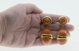 In Vogue - Vintage Retro Gold Plated Marbleized Lucite Dangly Runway Earrings (VE506)