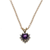 Passion - Vintage 10K Gold Amethyst & Diamond Heart Pendant & 14K Gold Fill Chain (VP186)