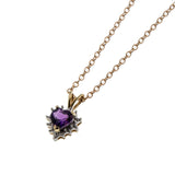 Passion - Vintage 10K Gold Amethyst & Diamond Heart Pendant & 14K Gold Fill Chain (VP186)