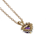 Passion - Vintage 10K Gold Amethyst & Diamond Heart Pendant & 14K Gold Fill Chain (VP186)