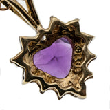 Passion - Vintage 10K Gold Amethyst & Diamond Heart Pendant & 14K Gold Fill Chain (VP186)