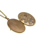 Butterfly & Flowers - Vintage English 9K Gold Engraved Floral Locket Pendant & GP Chain (VP280)