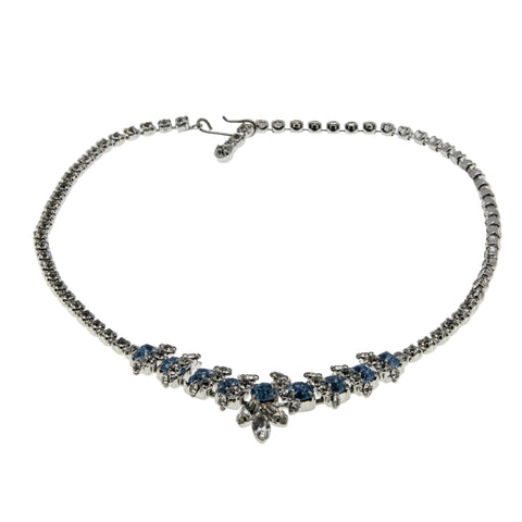 Something Blue - Vintage Rhodium Plated Crystal Rhinestone Necklace (VN249)