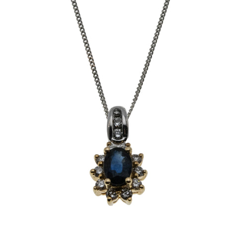 Starry Night - Vintage 14K Gold Natural Sapphire & Diamond Pendant & 10K Gold Chain (VP281)