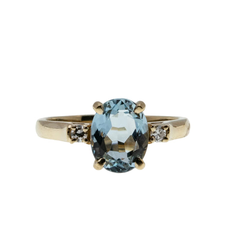 Sea Breeze - Estate 14K Gold Natural Aquamarine & Diamond Bespoke Ring (ER441)