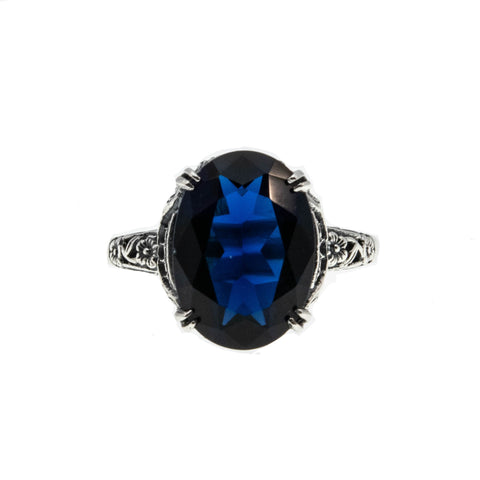 Deep Sky - Estate Sterling Silver Blue Sapphire Filigree Ring (ER306)
