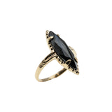 Marquise Elegance - Vintage 10K Gold Natural Black Alaskan Diamond Hematite Ring (VR1078)