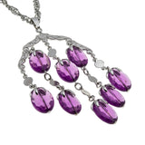 Purple Rain - Vintage Signed 'Sarah Coventry' Silver Tone Simulated Amethyst Chandelier Pendant, Chain & Clip On Earring Set (VN250)