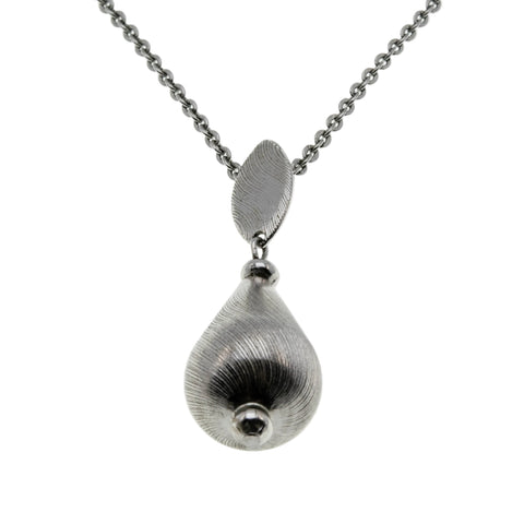 Tear Drop - Vintage Silver Tone Textured Drop Pendant & Chain (VP282)
