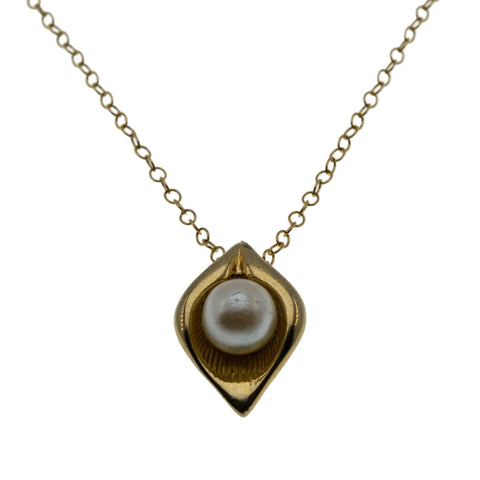 Feminine & Classic - Vintage Gold Plated Simulated Pearl Pendant & 14K Gold Fill Chain (VP283)