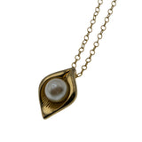 Feminine & Classic - Vintage Gold Plated Simulated Pearl Pendant & 14K Gold Fill Chain (VP283)