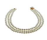Faux Fabulous - Vintage Gold Plated Simulated Pearl & Crystal Rhinestone Triple Strand Necklace (VN251)
