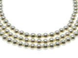 Faux Fabulous - Vintage Gold Plated Simulated Pearl & Crystal Rhinestone Triple Strand Necklace (VN251)