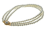 Faux Fabulous - Vintage Gold Plated Simulated Pearl & Crystal Rhinestone Triple Strand Necklace (VN251)