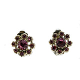 Cerise Flowers - Vintage Rhodium Plated Pink Crystal Rhinestone Clip-On Earrings (VE384)