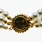 Faux Fabulous - Vintage Gold Plated Simulated Pearl & Crystal Rhinestone Triple Strand Necklace (VN251)