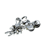 Bouquet of Elegance - Vintage Rhodium Plated Black Glass & Crystal Rhinestone Flower Brooch  (VBR332)