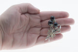 Bouquet of Elegance - Vintage Rhodium Plated Black Glass & Crystal Rhinestone Flower Brooch  (VBR332)