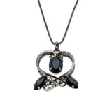 Alaskan Nights - Vintage Sterling Silver Marquise Black Alaskan Diamond Filigree Heart Pendant & Chain ( VP192)
