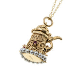 Cheers - Vintage 10K Gold Natural Ruby & Pearl Jewelled Mechanical Beer Stein Pendant & 14K GF Chain (VP284)