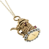 Cheers - Vintage 10K Gold Natural Ruby & Pearl Jewelled Mechanical Beer Stein Pendant & 14K GF Chain (VP284)