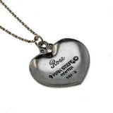 Engraved Rose - Vintage Signed 'Kirk Steiff' Pewter Heart Pendant & Sterling Silver Chain (VP193)