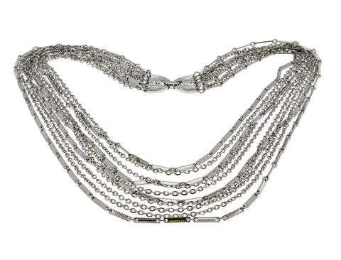Drape Me - Vintage Signed 'Sarah' Rhodium Plated  'Sarah Coventry' Layered Bib Necklace (VN252)