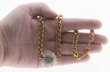 Ballroom Glitz - Vintage Gold & Rhodium Plated Rhinestone Crystal Disco Ball Pendant & Chain (VP285)