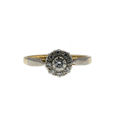 Coronet - Vintage English 18K Gold & Platinum Diamond Daisy Flower Cluster Ring (VR854)