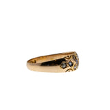 On This Day In 1898 - Victorian English 15K Gold Natural Sapphire & Seed Pearl Carved Gypsy Ring (VICR183)