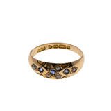 On This Day In 1898 - Victorian English 15K Gold Natural Sapphire & Seed Pearl Carved Gypsy Ring (VICR183)