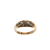 On This Day In 1898 - Victorian English 15K Gold Natural Sapphire & Seed Pearl Carved Gypsy Ring (VICR183)