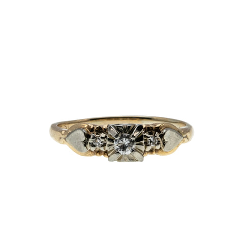 Diamonds & Hearts - Vintage 14K Yellow & White Gold Natural Diamond Engagement Ring (VR1085)