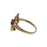 Lady In Red - Vintage Art Deco Revival 10K Gold Natural Ruby & Diamond Ornate Shield Ring (VR1084)