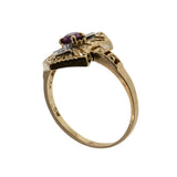 Lady In Red - Vintage Art Deco Revival 10K Gold Natural Ruby & Diamond Ornate Shield Ring (VR1084)