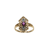 Lady In Red - Vintage Art Deco Revival 10K Gold Natural Ruby & Diamond Ornate Shield Ring (VR1084)