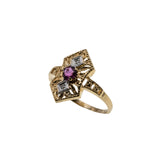 Lady In Red - Vintage Art Deco Revival 10K Gold Natural Ruby & Diamond Ornate Shield Ring (VR1084)