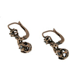 Roses & Diamonds - Victorian French 10K Rose Gold & Silver Rose Cut Diamond Dangly Earrings ( VICE043)