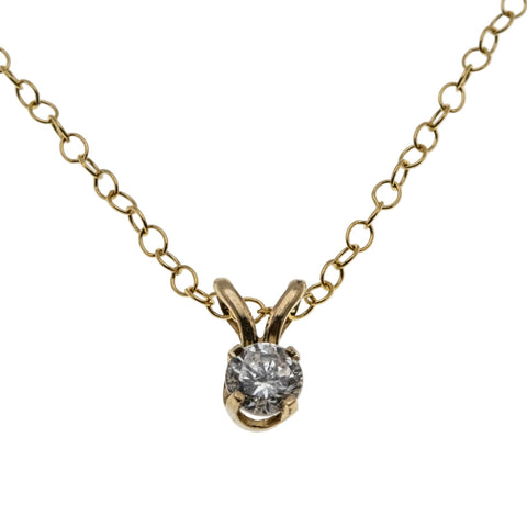 Brilliant Drop - Vintage 14K Gold Natural Diamond Solitaire Pendant & 14K Gold Fill Chain (VP286)
