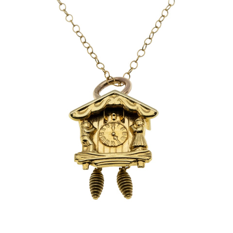 From Times Past - Vintage 14K Gold Mechanical Cuckoo Clock Pendant & 14K GF Chain (VP287)