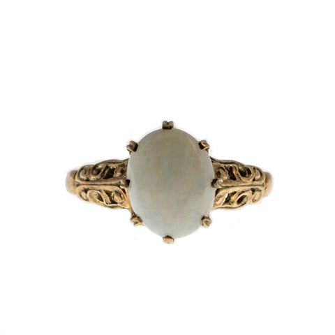 Light Show - Victorian Scottish 9K Rose Gold Natural Opal Filigree Coronet Ring (VICR155)